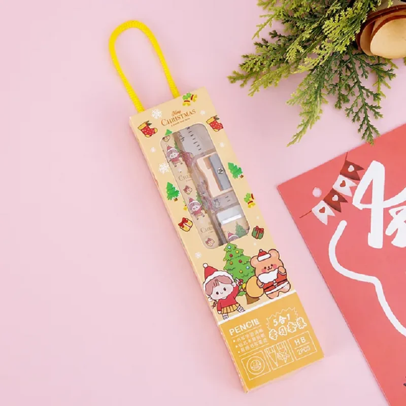 Regalo de Navidad para niños, lápiz de papelería, cinco juegos de aprendizaje de mano, caja de regalo, regalo de compañero de cumpleaños y Navidad para guardería