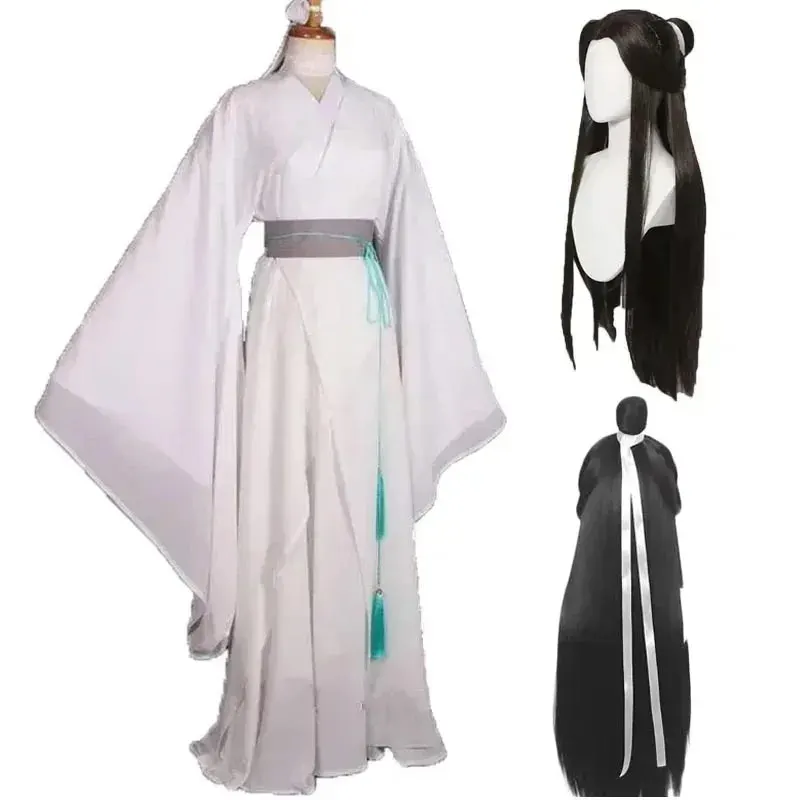 Anime Xie Lian Guan Ci Fu Cosplay Traje para homens e mulheres, trajes brancos de Han Fu, perucas, Halloween Prop, roupas