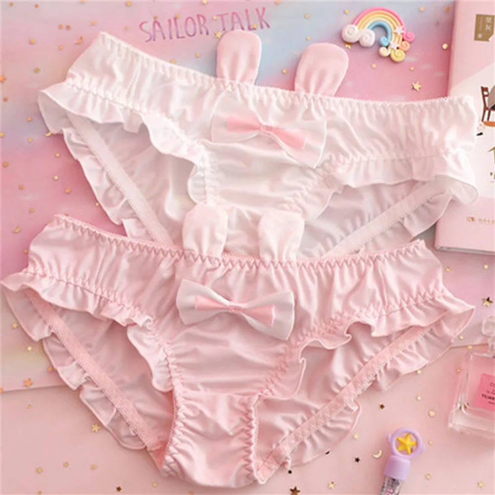 Cartoon Cotton Milk Silk Bow Sweet Ruffle Lolita Underwear Lingerie Briefs Panties