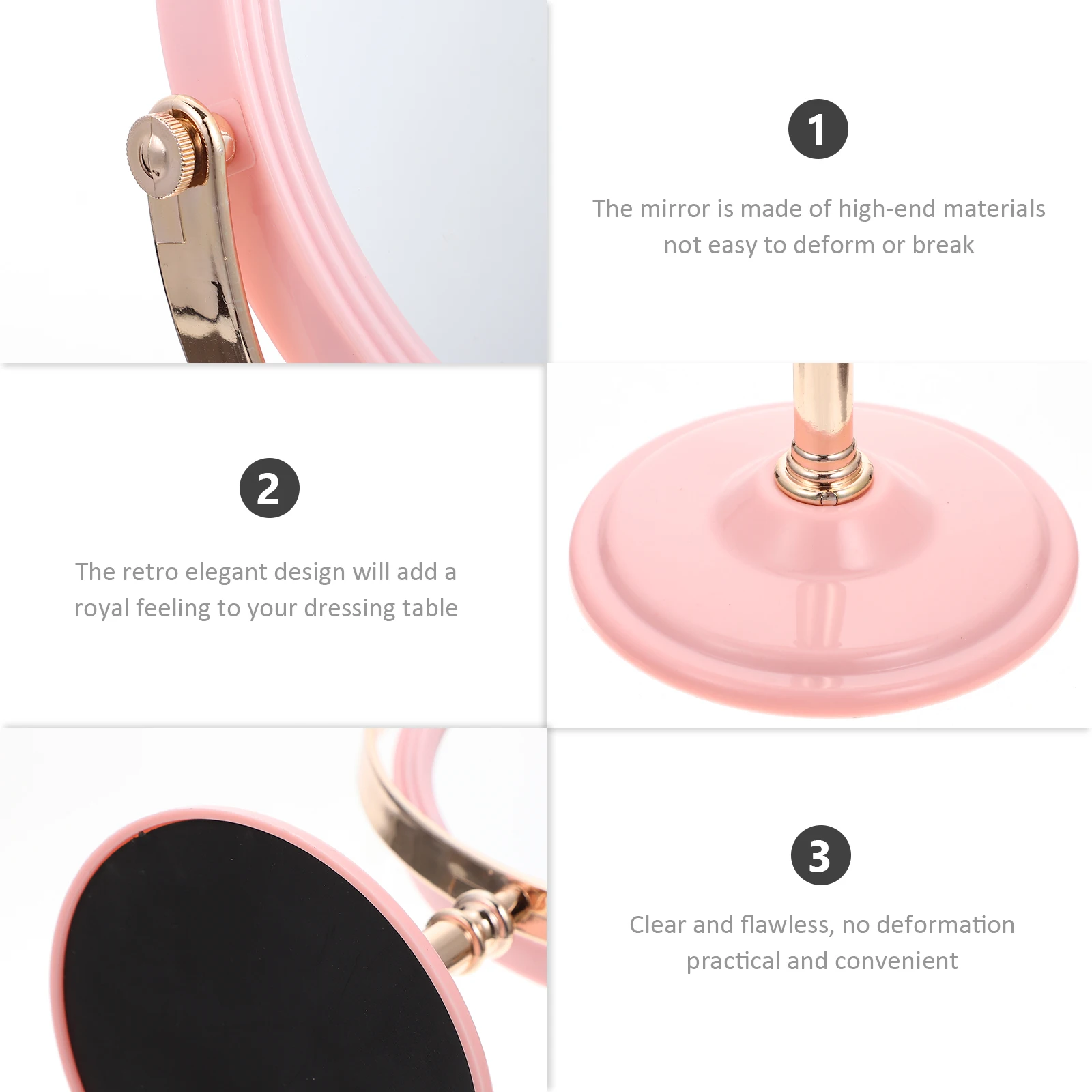 مرآة النمذجة المستديرة على الطراز الأوروبي، مستلزمات مكياج لسطح المكتب لغرفة النوم والحمام، طاولة تسريحة مريحة متعددة الوظائف
