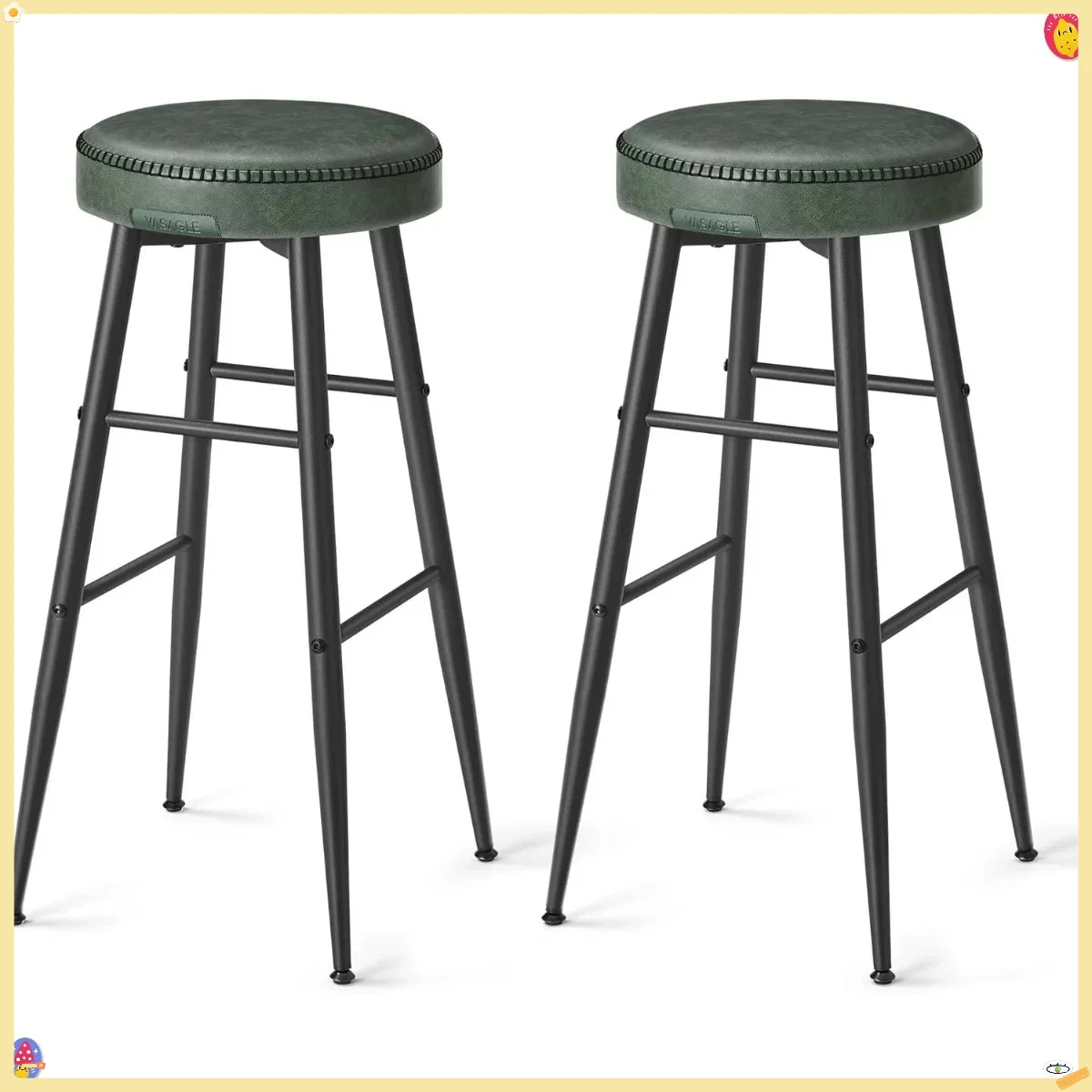 Conjunto de 2 bancos de bar, bancos de bar de altura, bancos de balcão de cozinha, bancos de balcão sem encosto modernos de meados do século