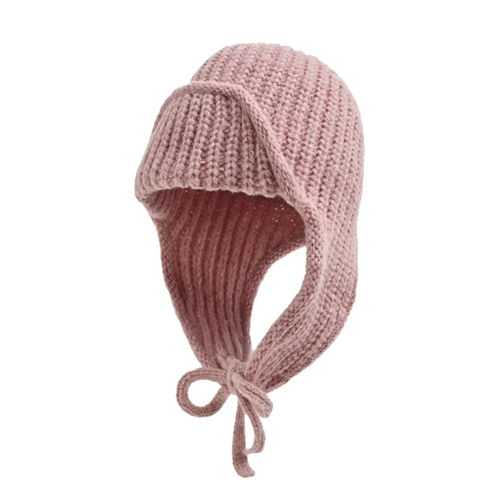 

Fashion Thickened Winter Knitted Hat Ear Protection Warm Bonnet Caps Casual Elastic Woolen Crochet Bonnet Women