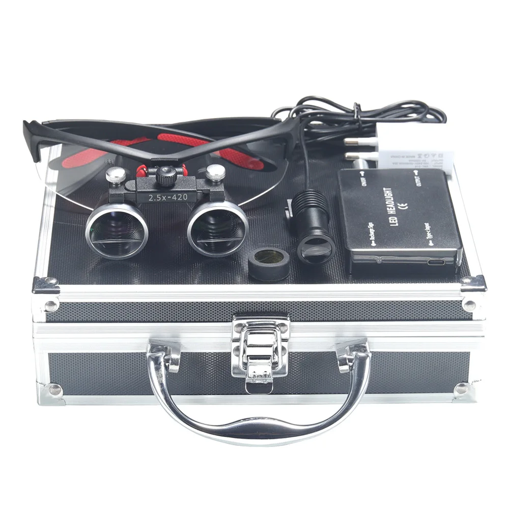 Dental Loupes 2.5/3.5x Black Magnifier Lab Medical Magnification Binocular Magnifier Headlight Headlamp 5W Seperately