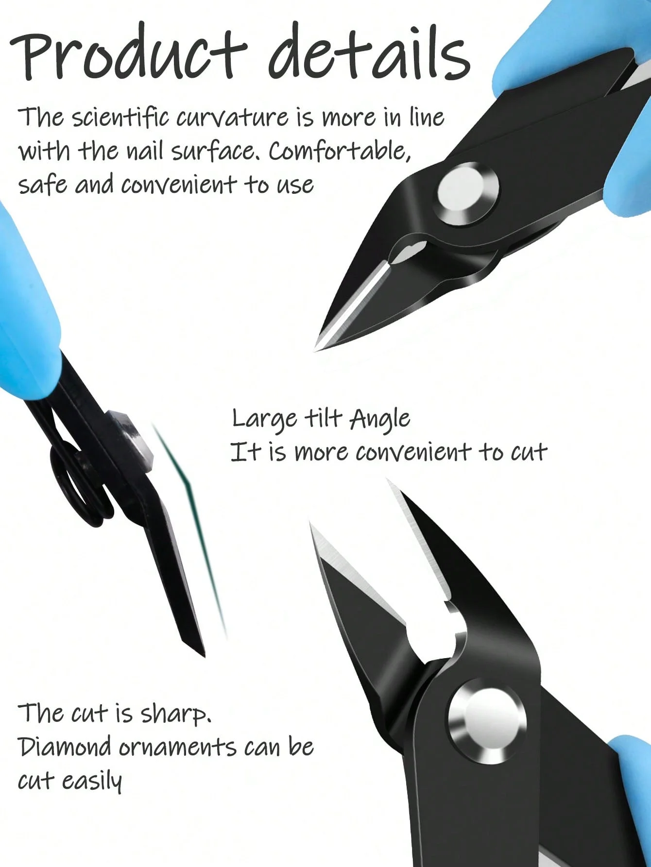 1個のステンレス鋼ネイルアートはさみ、ラインストーンリムーバー、ネイルアートデコレーションリムーバー、斜めペンチ、ネイルカッターマニキュア