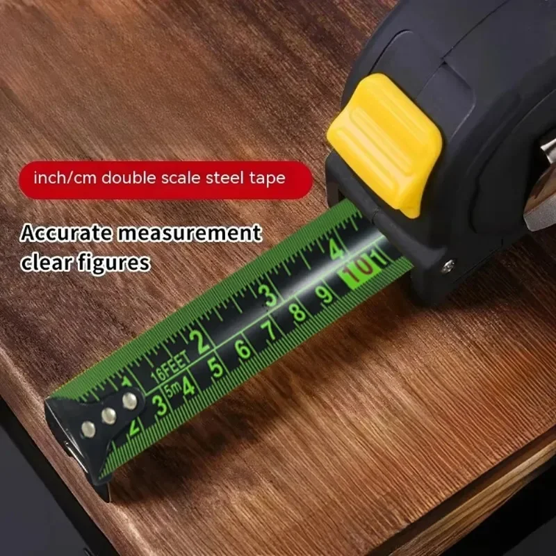 Retractable Self-Locking 5M Tape Measure Drop Resistant Fluorescent Metric Imperial Scale High Precision Ruler for Home & Work