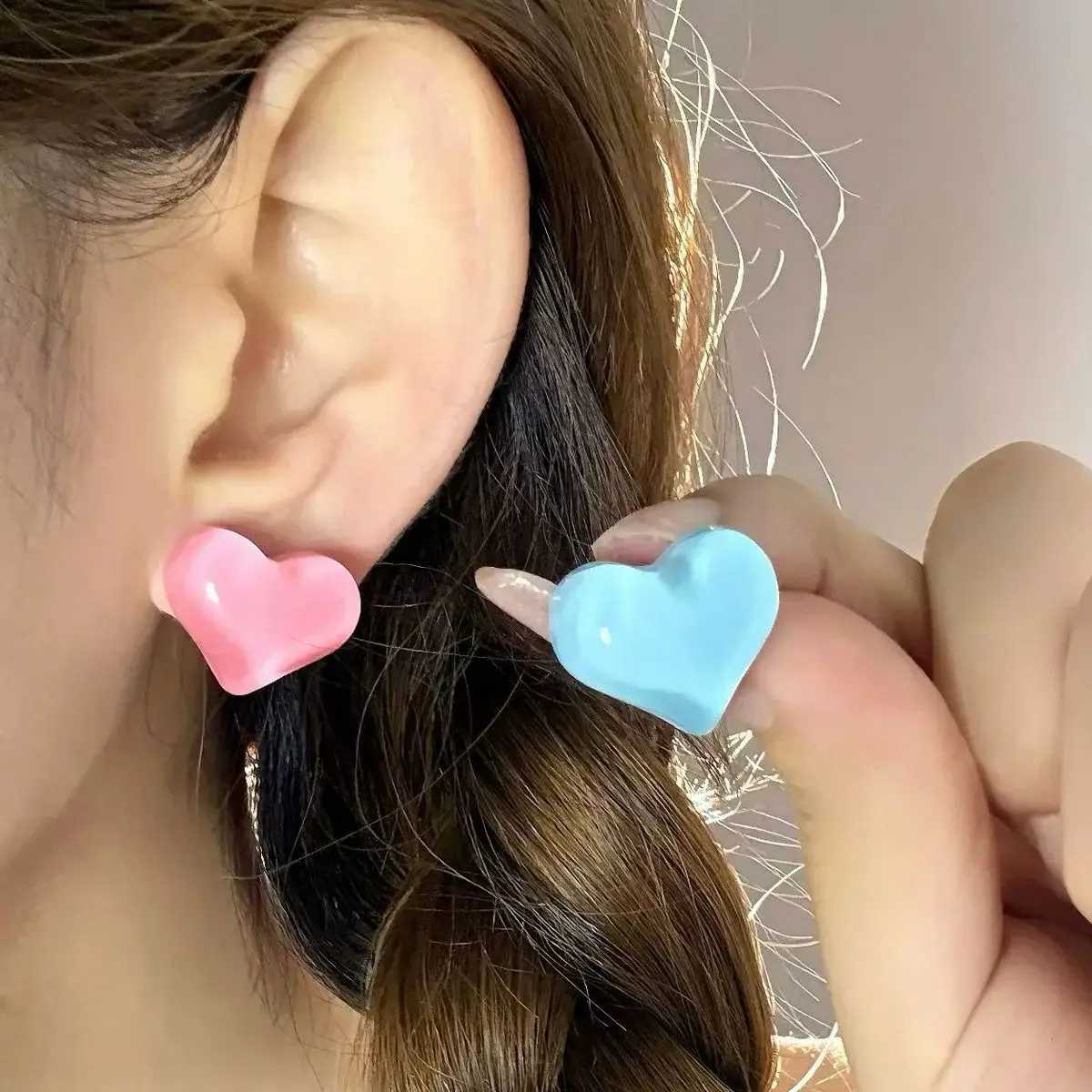 Candy Color Acrylic Heart Earrings for Women Trendy Sweet Girl White Pink Blue Purple Yellow Cute Earrings Party Elegant Jewelry