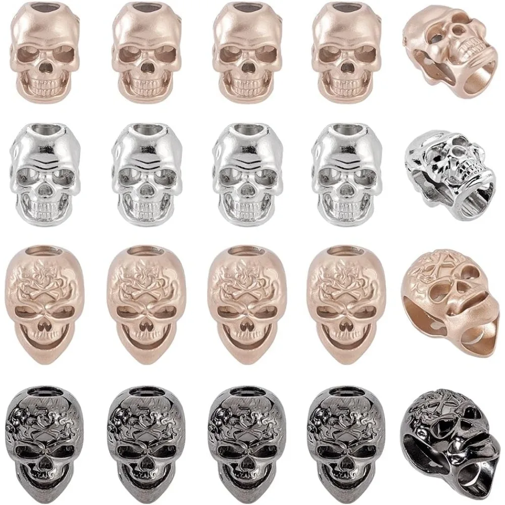 

32pcs Cord End Lock Skull Cord Ends Accessories Skull Beads Metal Skull Large Hole Buttons End Stopper Halloween Skeleton Ending