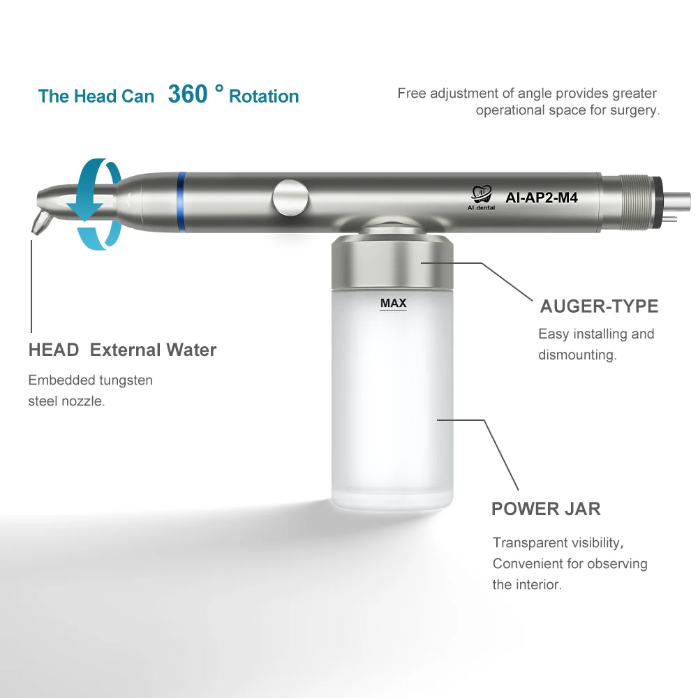 AI-AP2-B2/M4 obrót o 360 stopni 2/4 otwory Extra Oral Air Prophy Jet polerowanie rękojeść z wewnętrznym strumieniem wody narzędzia stomatologiczne