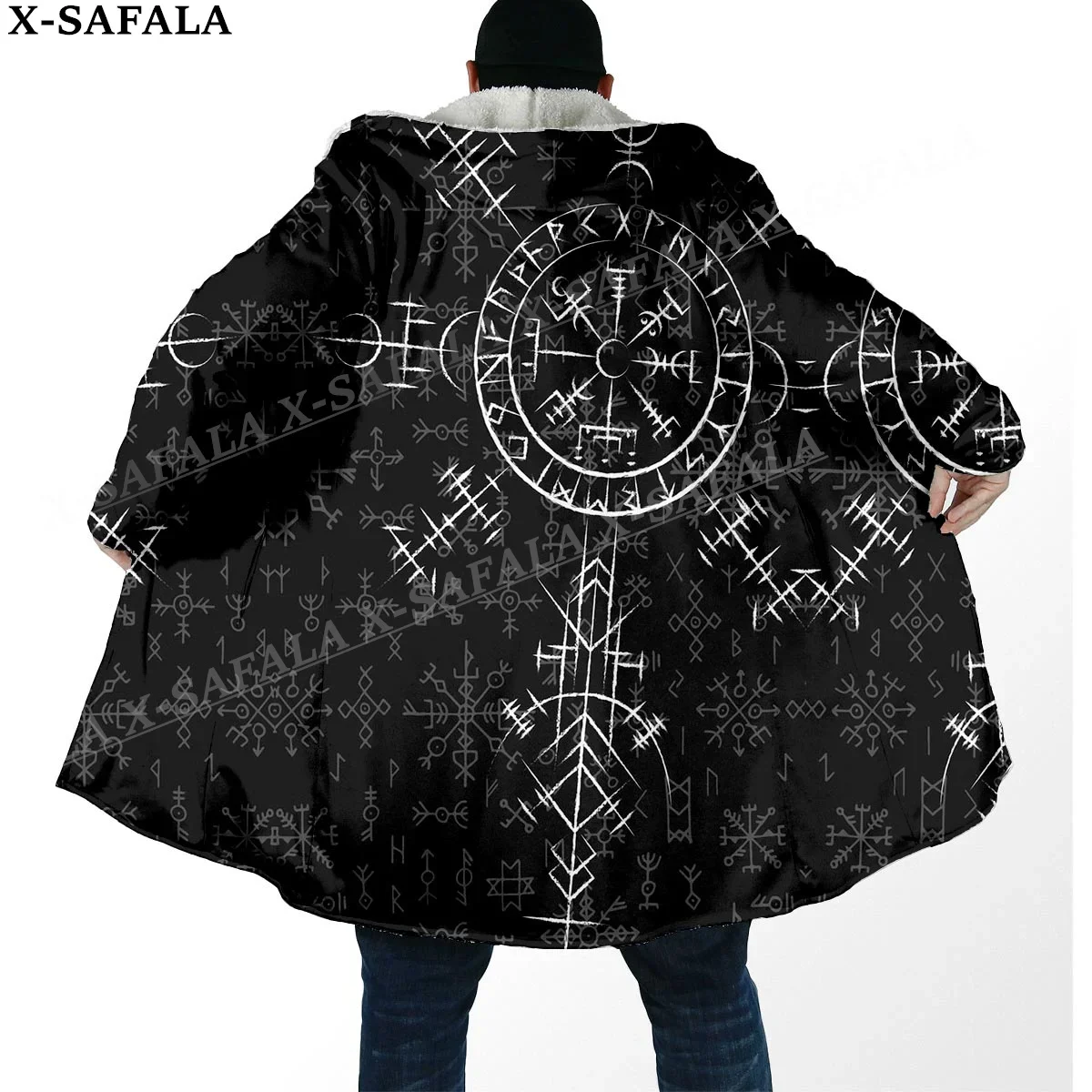 

Viking Line Tattoo Symbol Totems Art Thick Warm Hooded Cloak Men Overcoat Coat Windproof Fleece Cape Robe Hooded Blanket-1