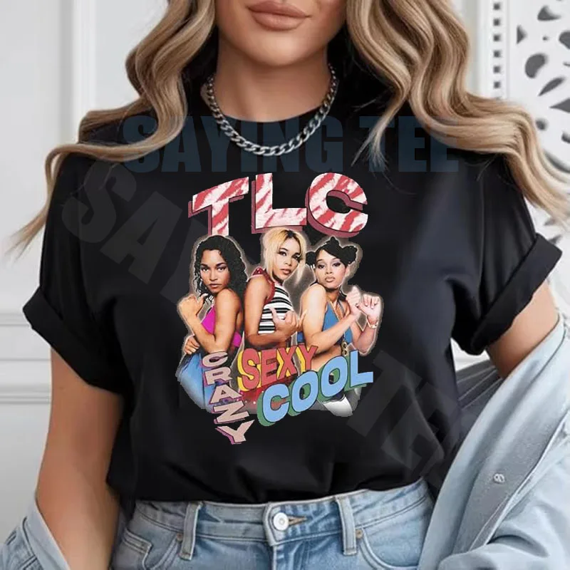 Damen Vintage TLC Musik Mode Kurzarm T-Shirt Y2k Persönlichkeit R&B Rock Musik Konzert Streetwear Kleidung Freizeitoutfit – Detail 4