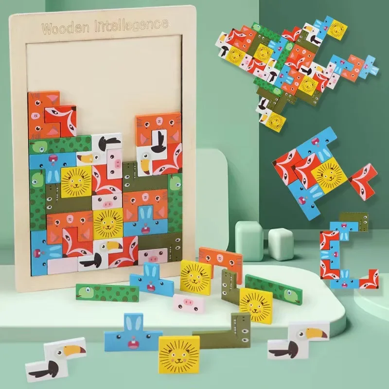 Kleurrijke 3d Puzzel Houten Tangram Wiskunde Speelgoed Kubus Spel Kinderen Pre-School Magination Vormen Puzzel Educatief Speelgoed Voor Kinderen Speelgoed