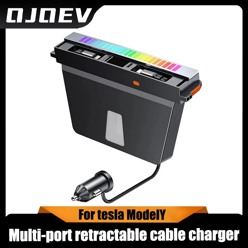 

For tesla ModelY Multi-port retractable cable charger ，Juniper Model3 and Highland2025 with RGB light USB hub
