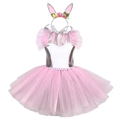 Baby Girls Easter Bunny Tutu Dresses Costume Fluffy Pink Tutu Toddler Girls Mini Tulle Skirts Rabbit Dress Up Outfit Clothe
