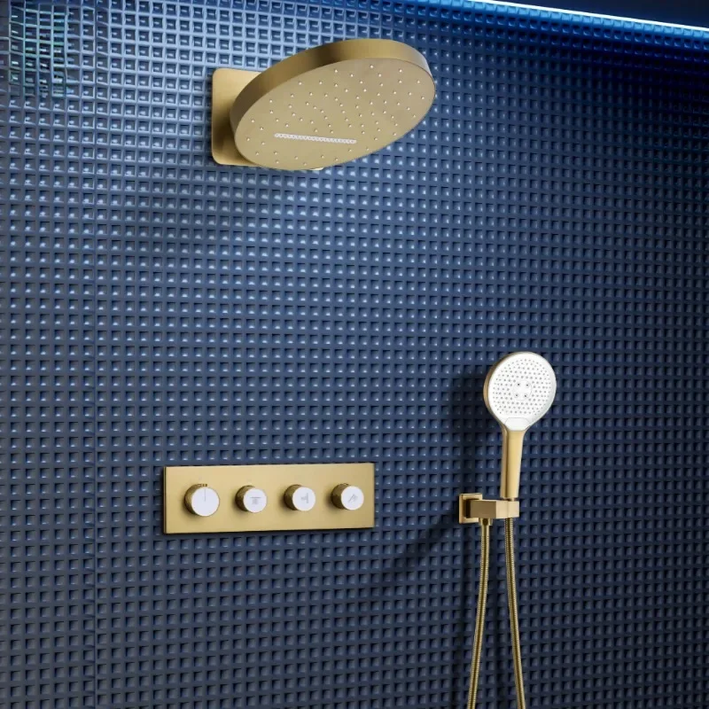 Thermostatic Concealed Shower System Round Shower Head  Rainfall Ceiling Shower Set for Bathroom