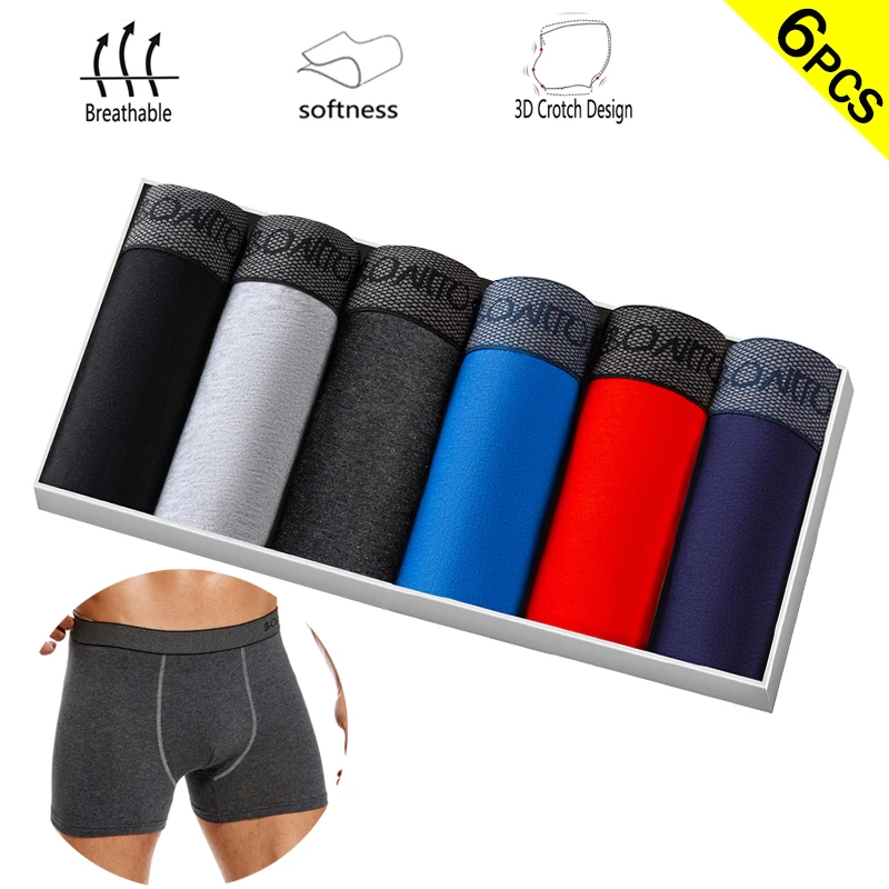 6pcs/pack Boxer Briefs Solid Color Men's Panties Cotton Underwear Men Underpants Letter Elastic Waistband Man Undrewear Shorts