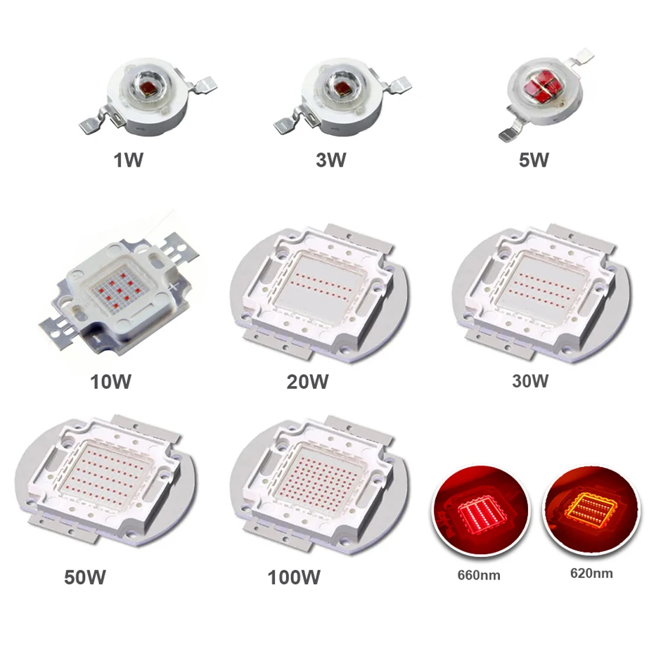 

High Power LED light Red 620nm Deep Red 660nm 1W 3W 5W 10W 20W 50W 100W LED Chip Lamp Bulb Light Emitting Diode