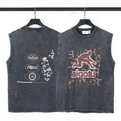 2024 Summer Cactus Jack Tank Tops Europe America High Street Vintage Wash Old Vest Men Women Hip Hop Sleeveless T-shirt