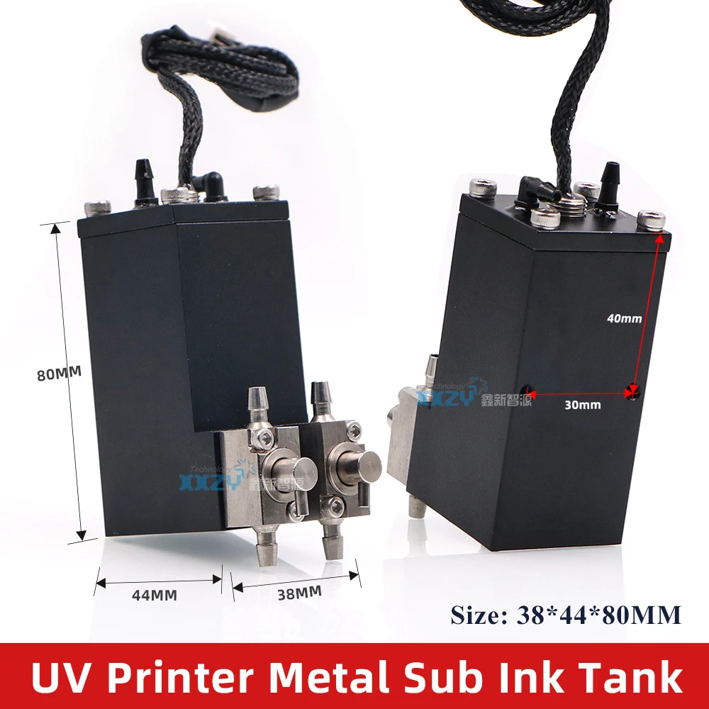 1PC UV Flatbed Printer Black Metal Sub Tank 2 Valves 38*44*80MM Ink Cartridge for Inkjet Printer Ink Tank