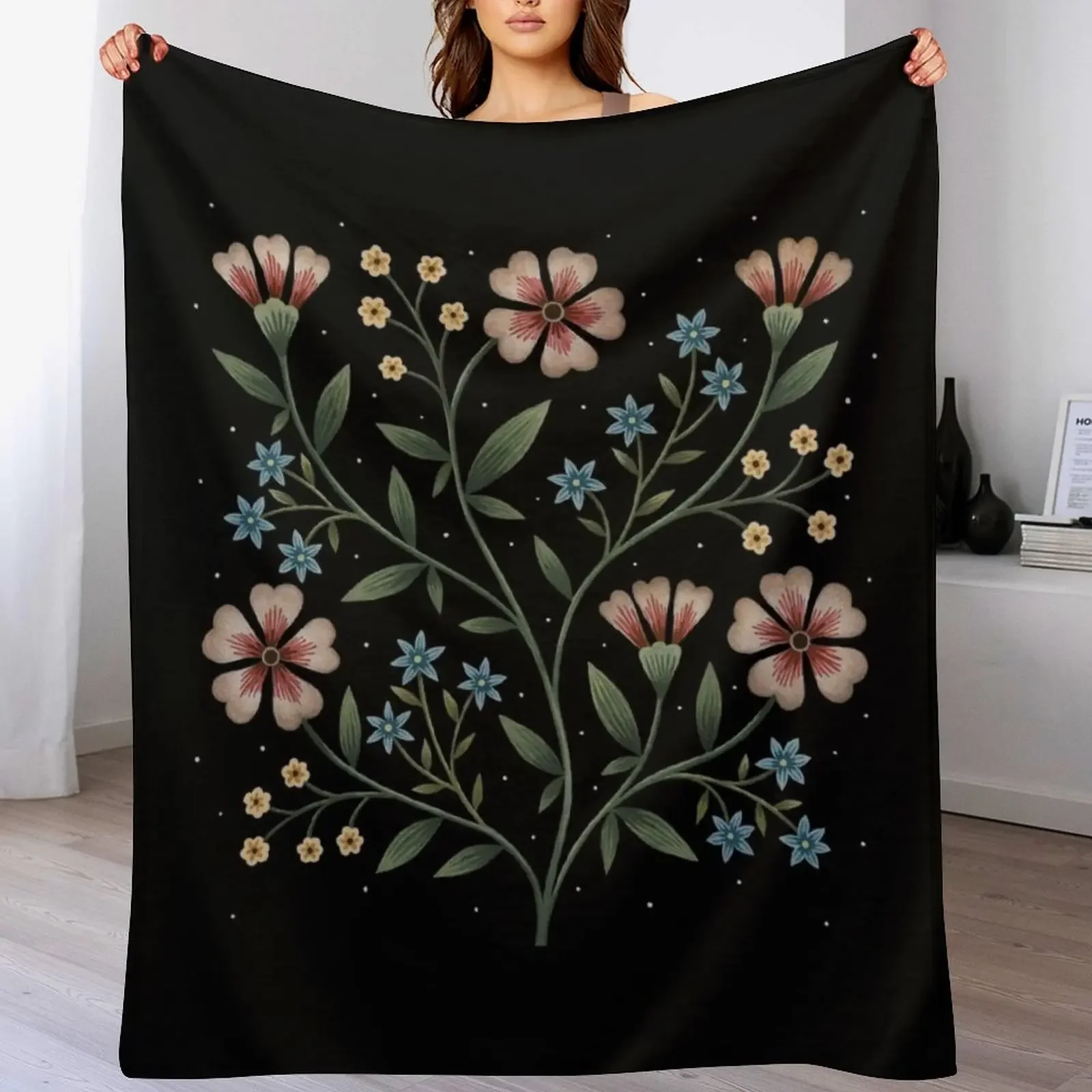 

Flowers in the night Throw Blanket Warm Cozy Throw Blanket for Living Room Couch