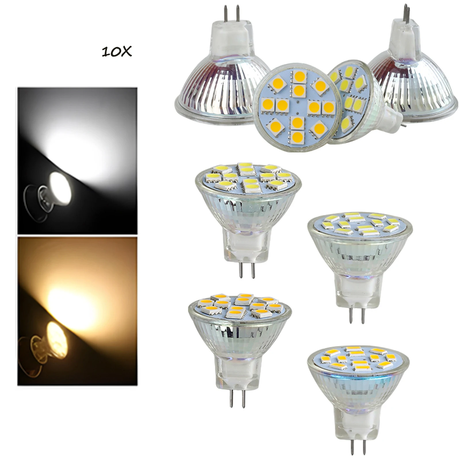 10Pcs MR11 Led Glass Spotlight Bulbs Mr16 Spot Replace Halogen Lamp Smd5730 Lighting Non-dimmable Mr11 2.5w Cool\Warm White For