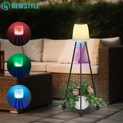 Solar Outdoor Floor Lamp for Patio With Plant Stand Grow Light Waterproof Garden Solar Powered Lantern Warm RGB Deck Yard Porch