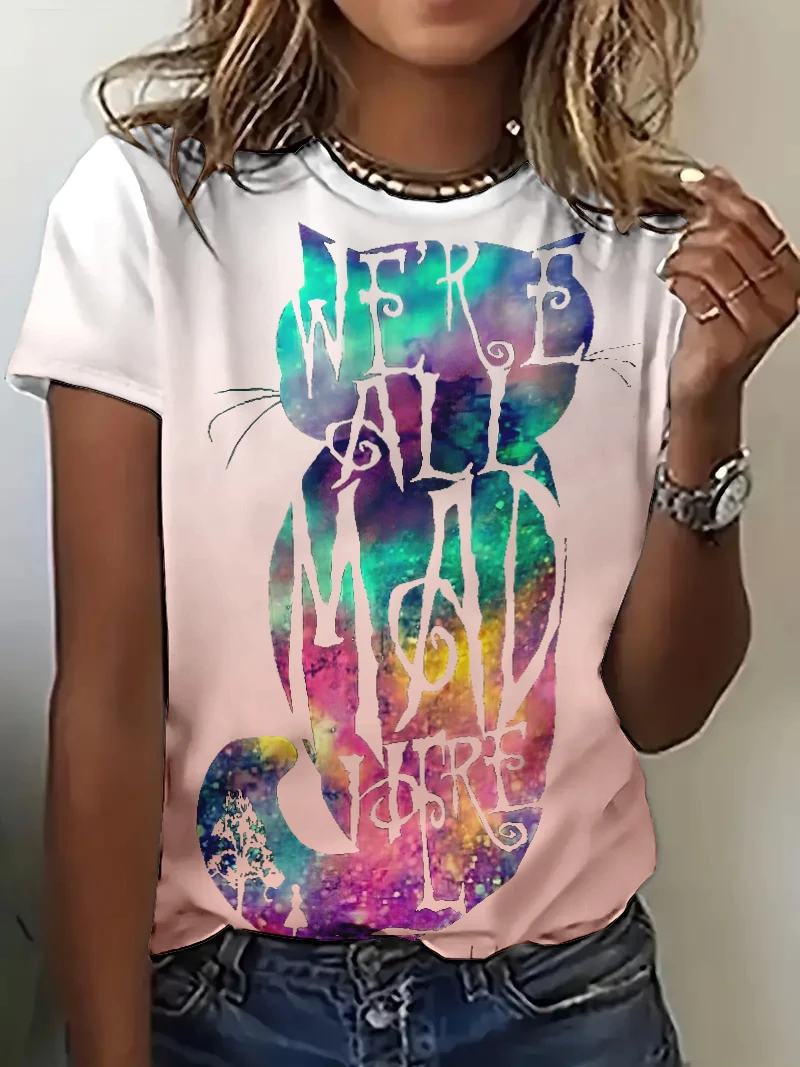 Fashion Gradient 3D Cat Pattern Print Women T Shirts 2024 New Summer Tops T Shirts Casual Short Sleeve Street Ladies T shirts