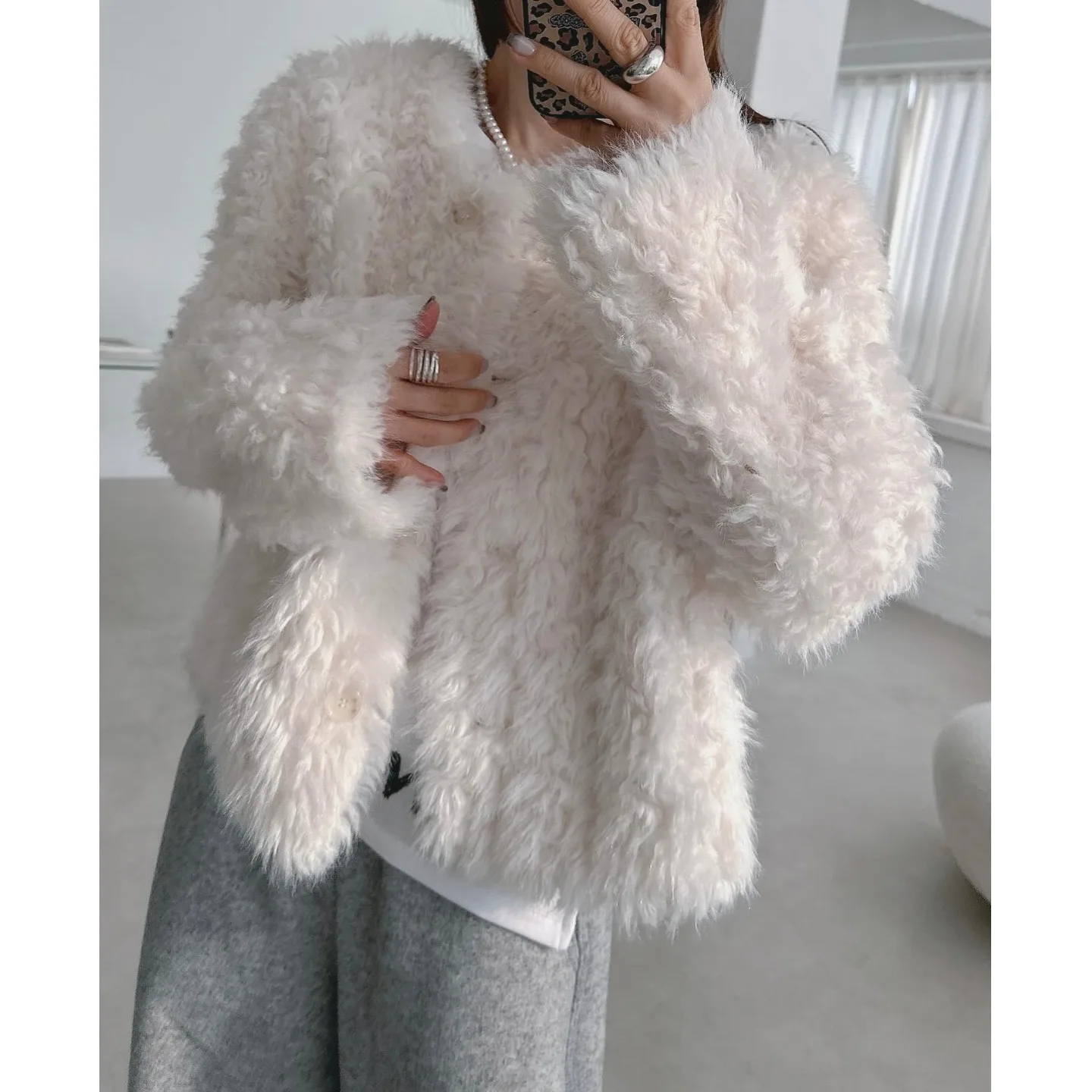 Abrigo de piel cálido Retro elegante para mujer, bonito abrigo esponjoso antienvejecimiento a la moda, abrigo coreano Sle para primavera Otoño Invierno