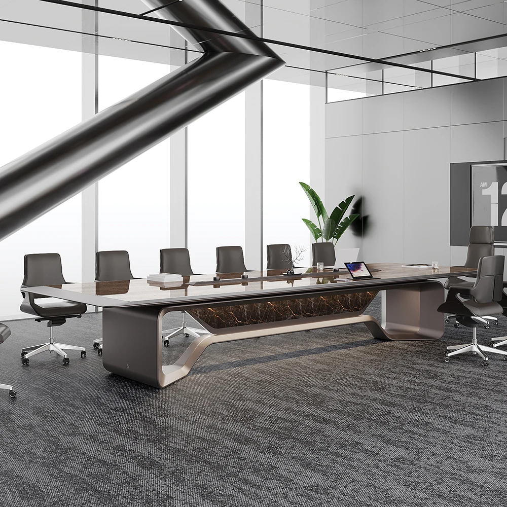 Luxury Boss CEO Executive Conference Table New Modern Office Furniture Smart LED Long Wooden Stone Board Meeting Room Desk Large