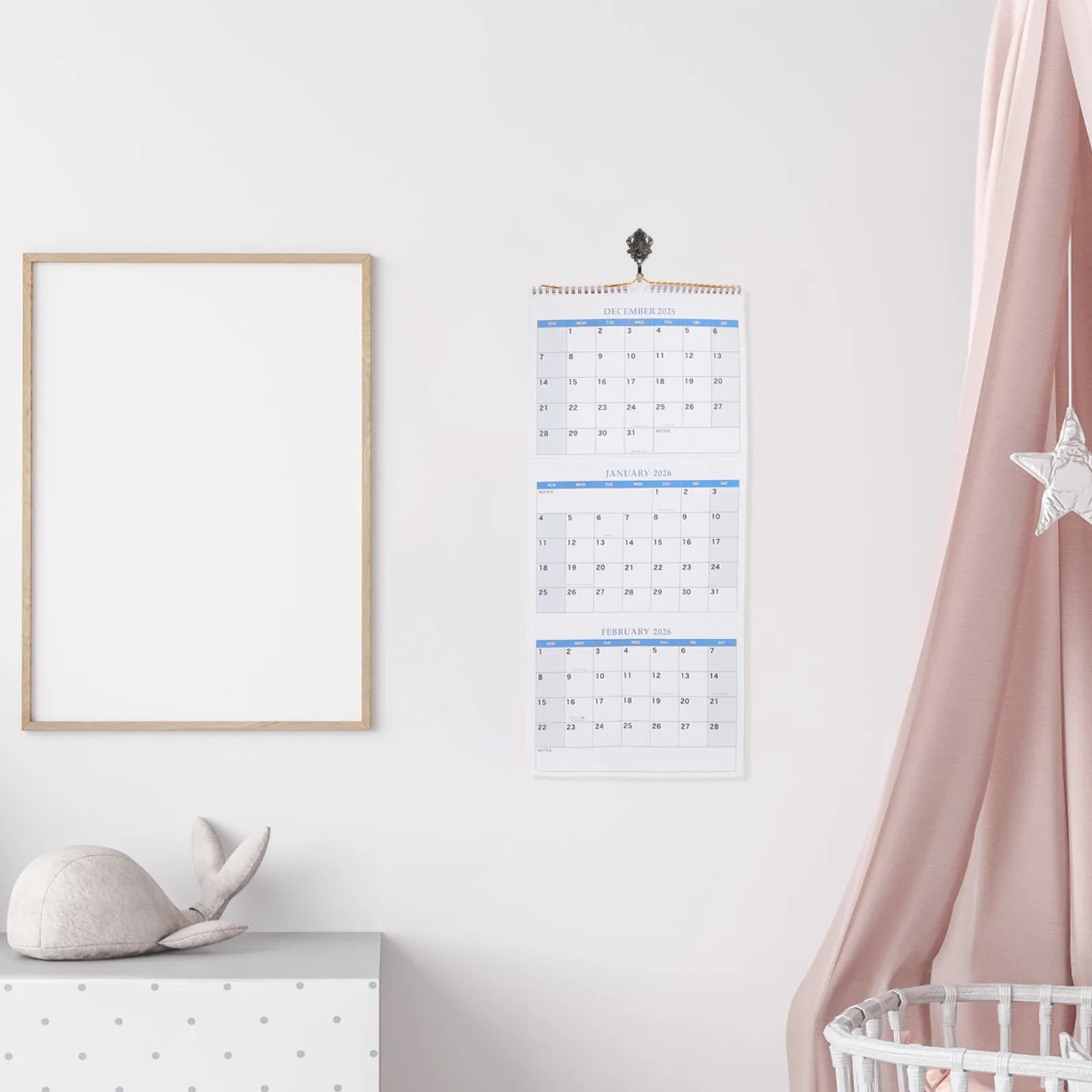 Wall Calendar 2025-2027 Tri-Fold 3-Month Layout Monthly Reference Calendars Spacious Daily Blocks Smooth Flip Binding Hanging