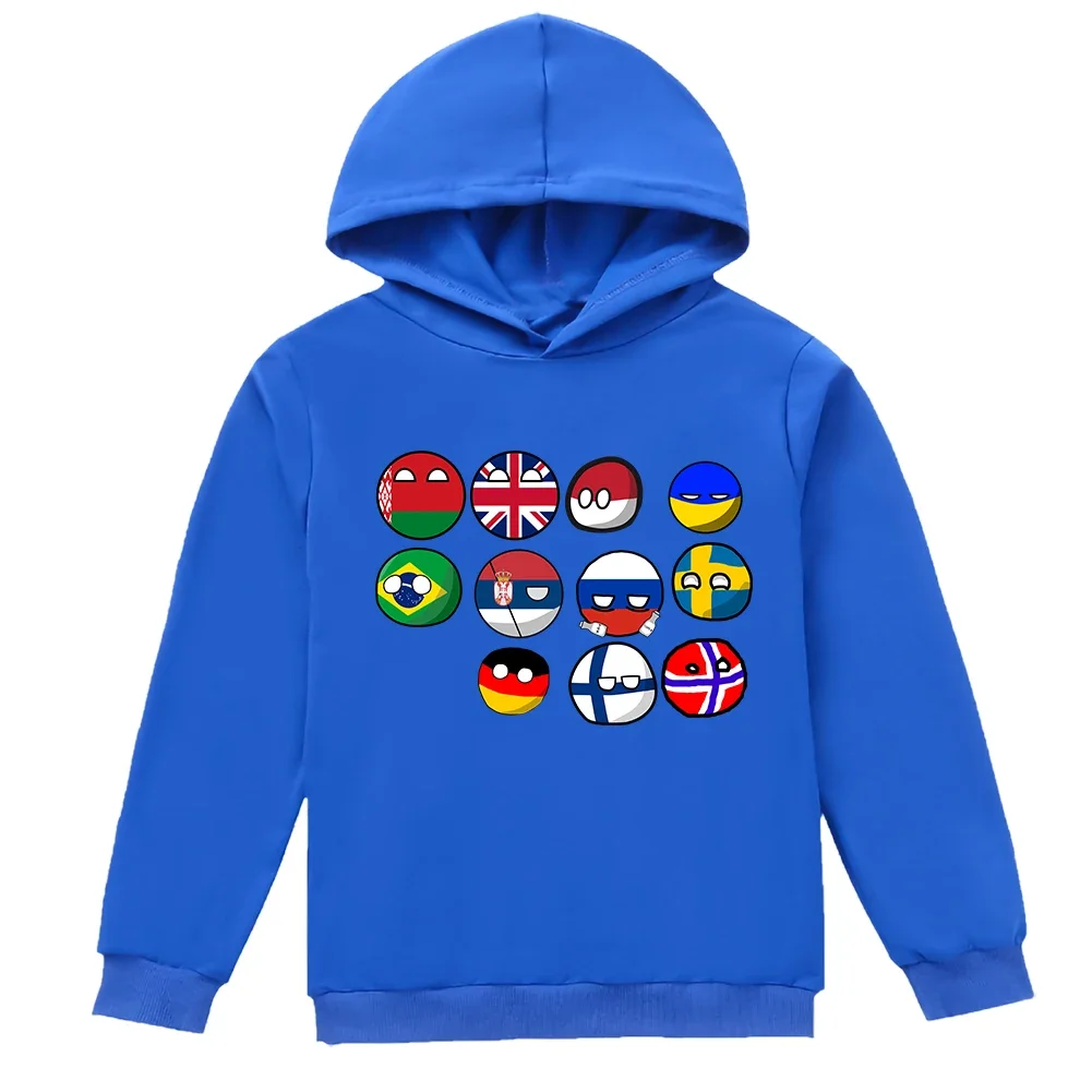 Kids Like Countryball Boys Girls Hoodies  Boy Hooded Cartoon Polandballs Sweatshirts Kids French USA National Ball Pullovers