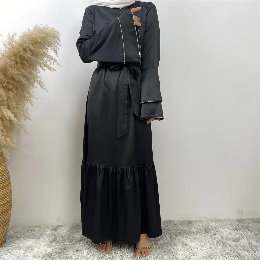 Satin Abayas for Women Muslim Flare Sleeve Party Dress Dubai Kaftan Turkey Robe Eid Jalabiya Ramadan Islam Clothing Arabic Gown