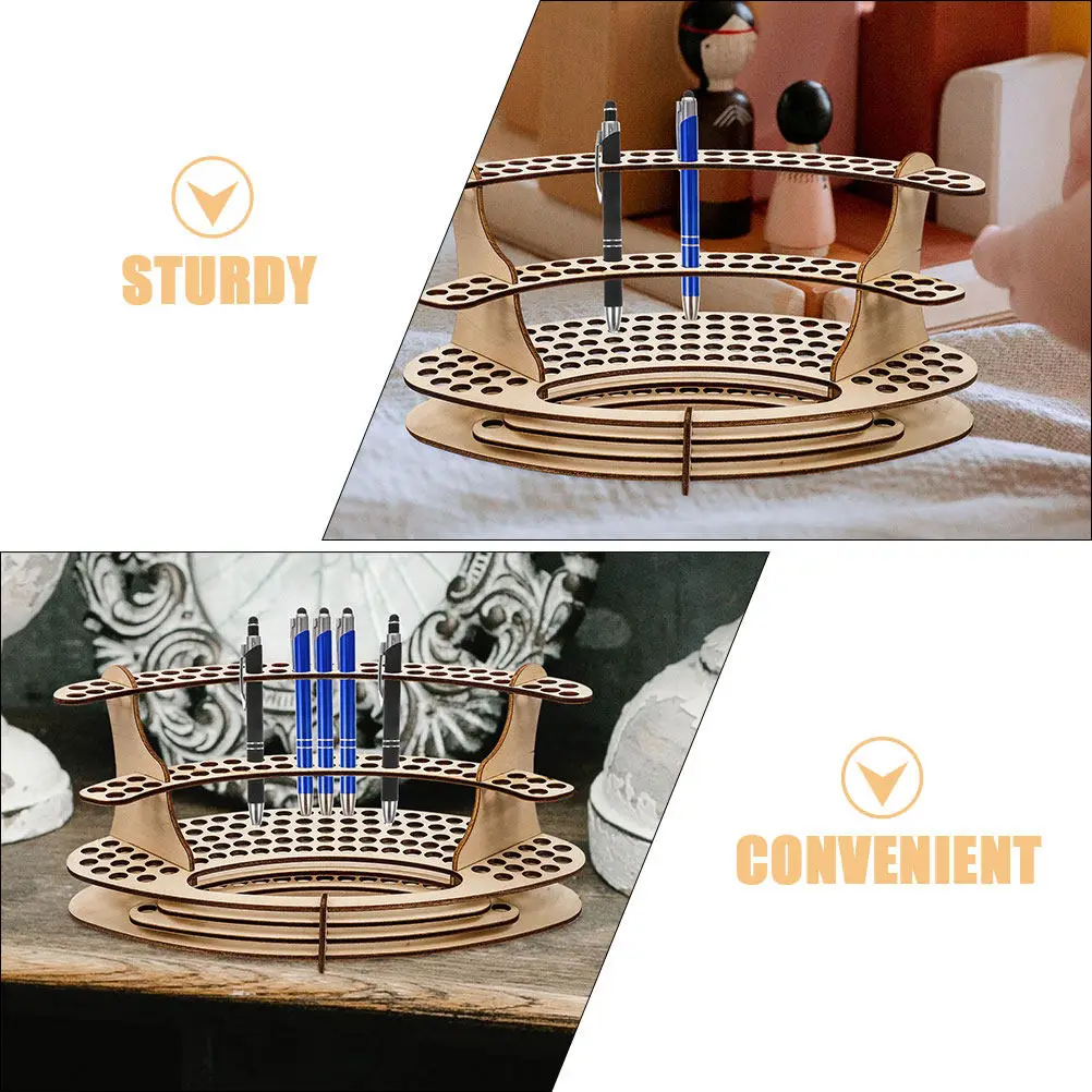 2Pcs Wooden Desk Pen Organizer Multi Slots Pen Holder Stationery Rack Desktop Pencil Storage Compact Office Study Desk Organizer