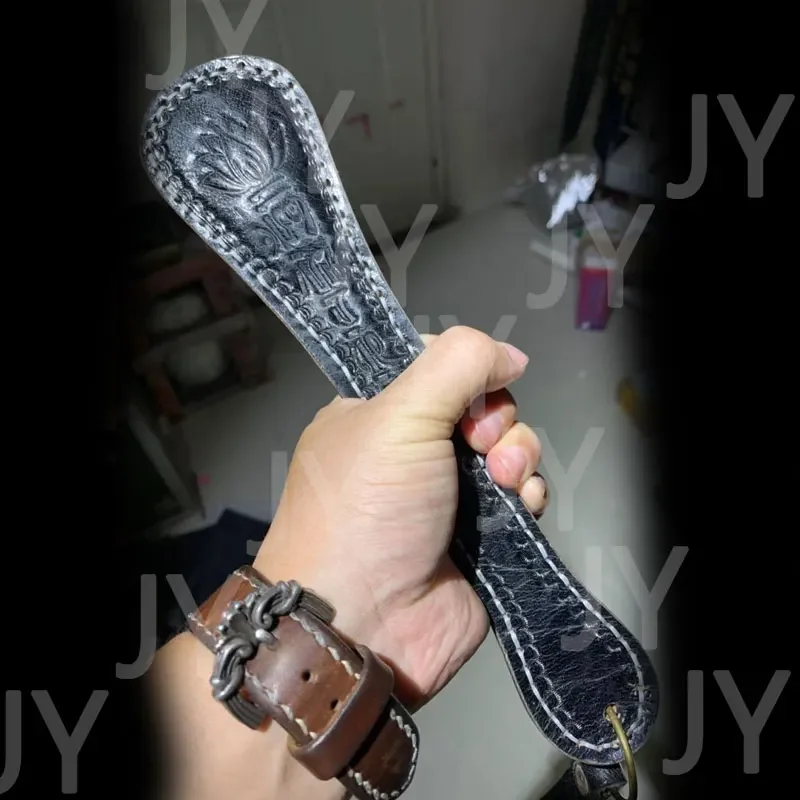 Handmade Sculpture Boston Leather Racket Outdoor Edc Portable Tool with Hand Rope Self-defense Tools Creative Gift for women