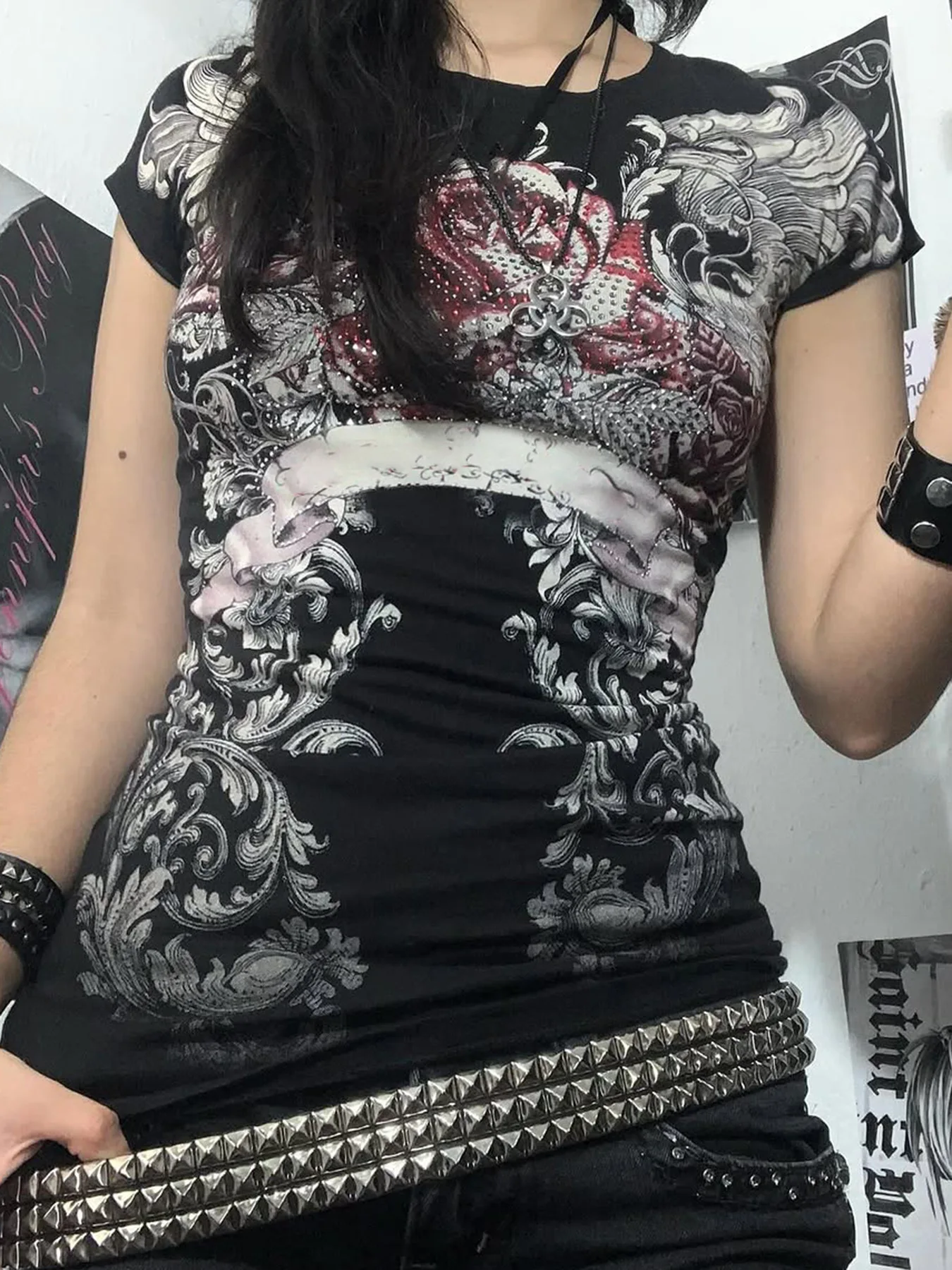 Print Crewneck T Shirt Women Slim Fit Short Sleeve Top Casual Streetwear Sexy Trendy European Style Summer Tee view 4