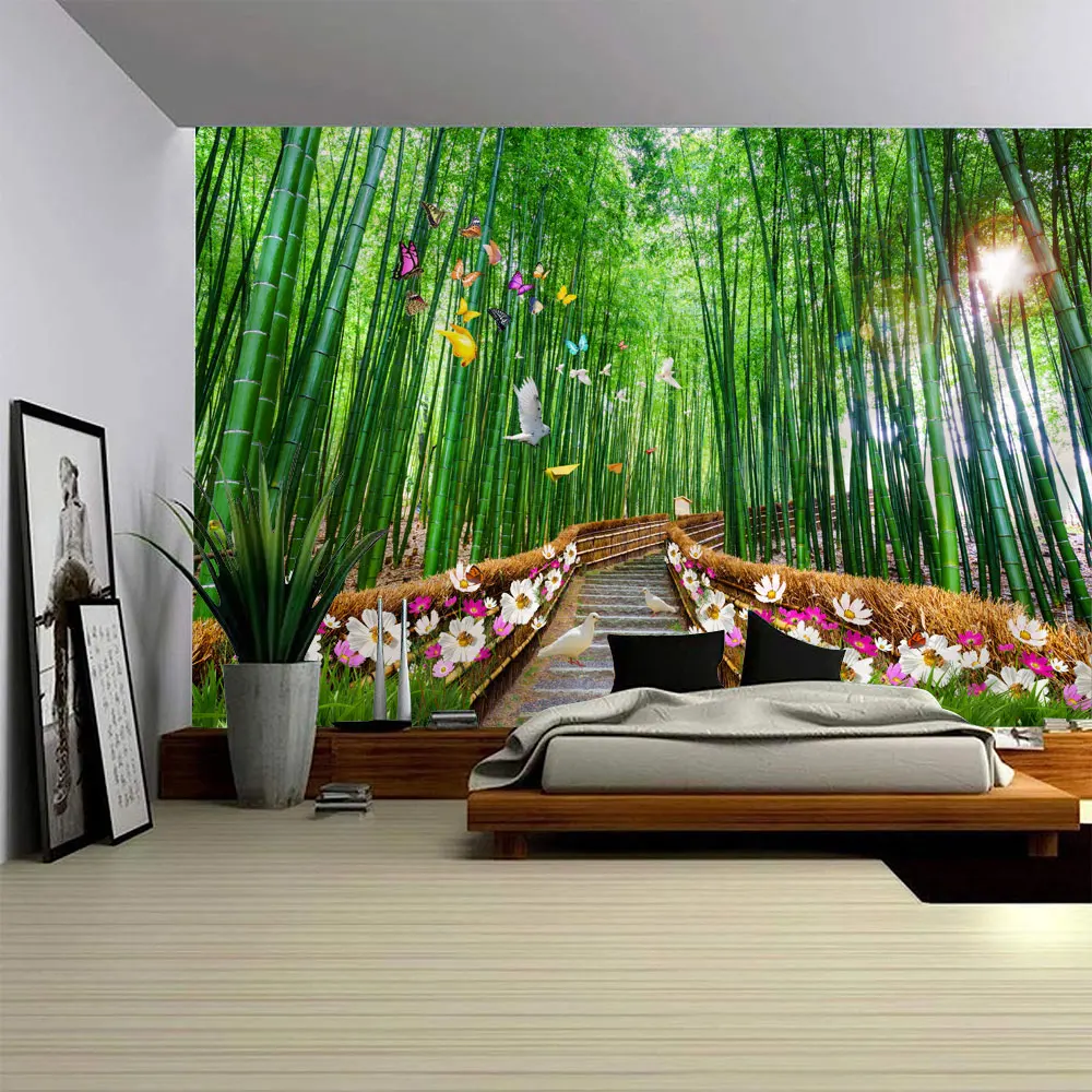 

Green bamboo forest tapestry home 3D landscape wall hanging blanket aesthetics living room bedroom dormitory art decoration