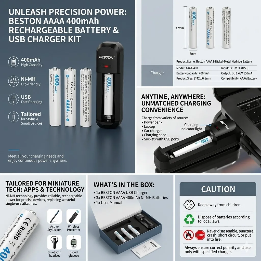 2PCS AAAA Ni-MH Rechargeable Batteries 1.2V 400mAh Replacement Battery For Stylus Pen With Charger Kit
