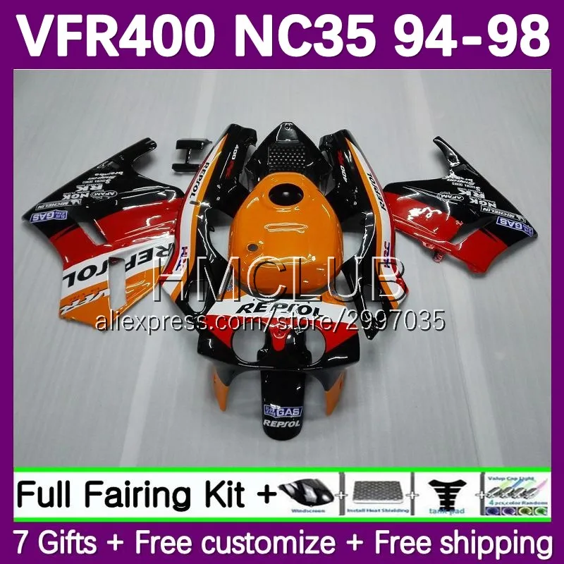 Fairing For HONDA VFR400 RVF VFR 400 R 400R CC 1994 1995 1996 1997 1998 43No.1 orange stock VFR400R RVF400R NC35 94 95 96 97 98