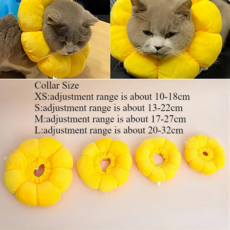 ペット用の調節可能な柔らかい綿のエリザベスカラー,手術後,保護,傷口,猫,髪の毛のなめるのを防ぎます,ひまわりの首輪