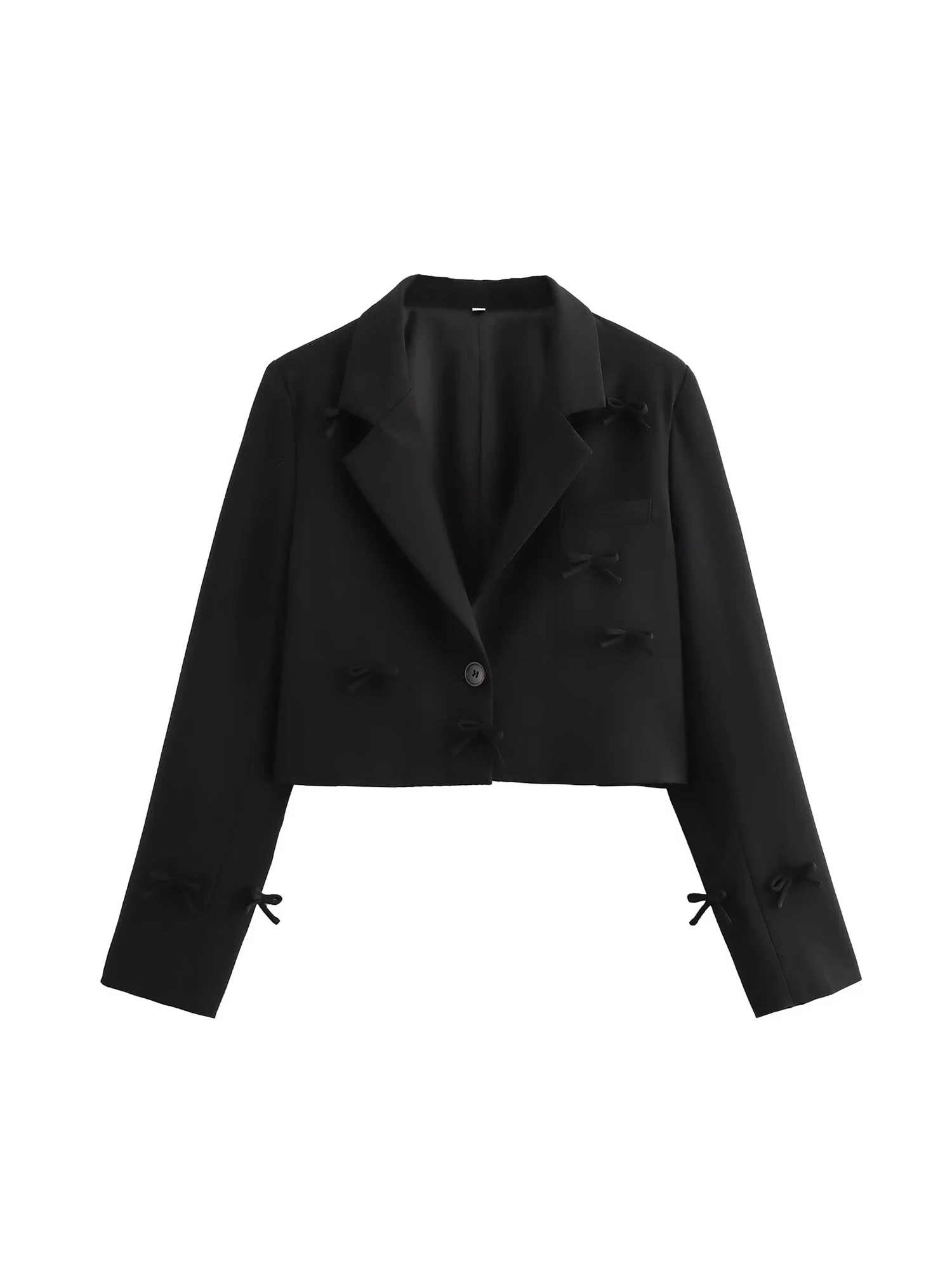 Women Black Gothic Emo Cropped Blazer Jacket Vintage Single Breasted Long Sleeve Outerwear Harajuku Y2k 2000s Suit Coat Autumn