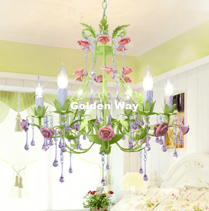 Green European Chandelier lamp Lustre Light 6L/8L Sizes Pink Rose Flower Chandelier Light Fixture E14 Decoration Chandelier image 2