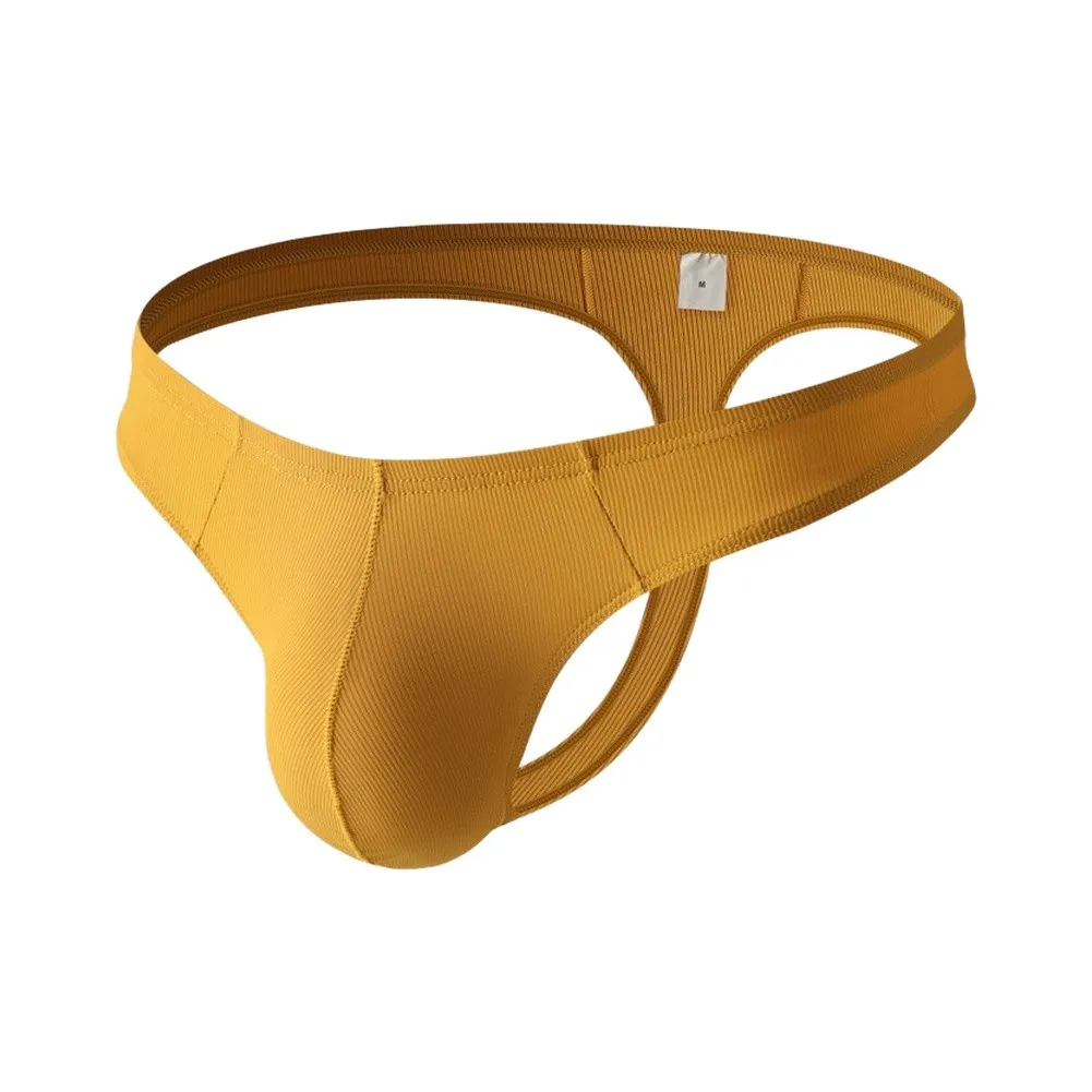 1pc Men Ribbed Solid G-string Sexy U-convex Pouch Thong Elastic Low Waist T-back Breathable Briefs Tight Underwear Pantie