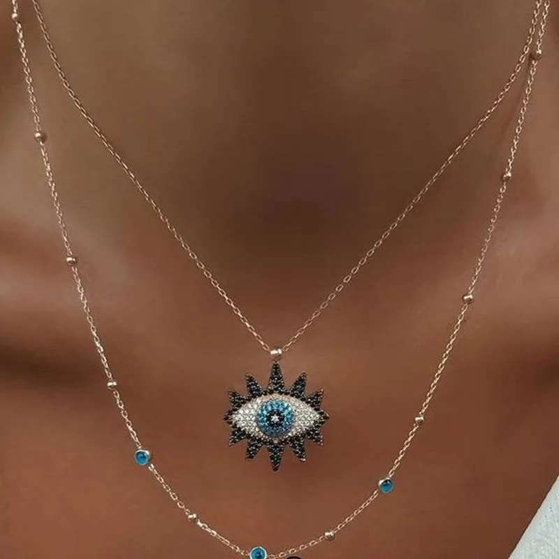 

Vintage Fashion Evil Eye Necklace Pendant Clavicle Chain Statement Long Necklace Ladies Accessories Choker Necklace