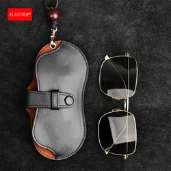 KLASSNUM Portable Vintage Glasses Case Men PU Leather Glasses Bag With Keychain Hook Women Sunglasses Pouch Protective Cover New