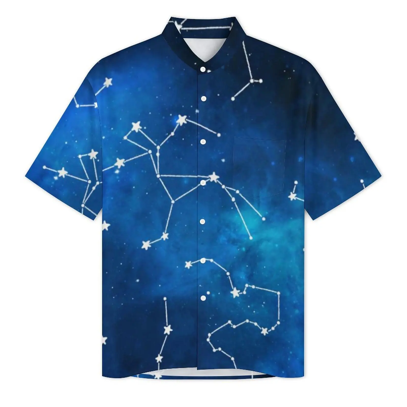 Blue Galaxy Hawaii Shirt For Mens Beach Sky Map Constellation Astronomy Casual Shirts Short Sleeve Streetwear Oversized Blouses