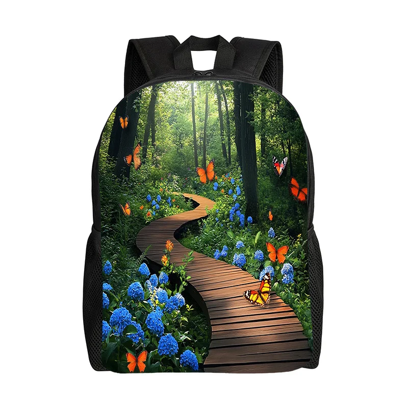 

Nature Themed Backpack with Floral & Butterfly Print - Lightweight Polyester Daily Backpack, Adjustable Strap, Zip Closure