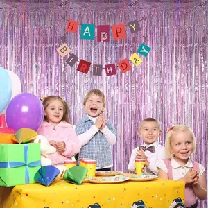 Tinsel Blue Pink Folha Curtain 1x3m Party Background Gold Beige Green Bangs Curtain 1m 2m Background 6 Main Sales Decoration Blue and Gold Party - №2