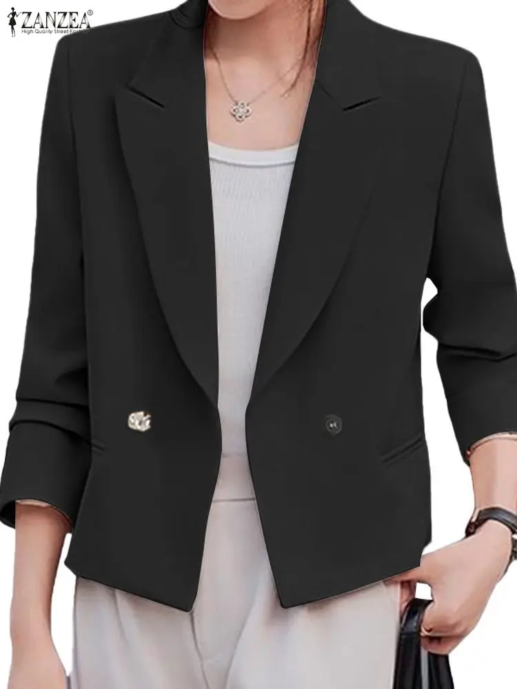 

Women Elegant Office Black Blazer Fall 2025 Peaked Lapel Long Sleeve Solid Color Short Suit Jackets ZANZEA Woman Commuting Wear