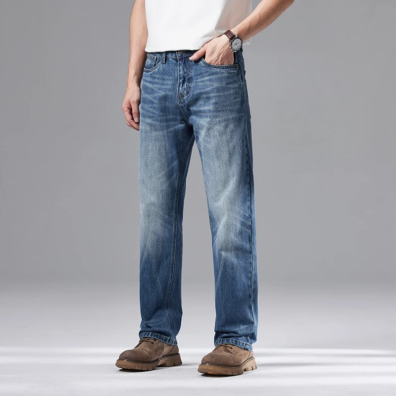 KSTUN 2025 メンズジーンズワイドレッグパンツルーズストレートマンデニムパンツストリートアメリカンクラシックブルーズボン男性服