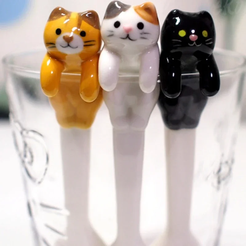 

Ceramic Cartoon Cute Cat Dessert Spoon Creative Mixing Spoon Hanging Drinking Coffee Tea Short Handle Spoons Cat Kitchen Tool