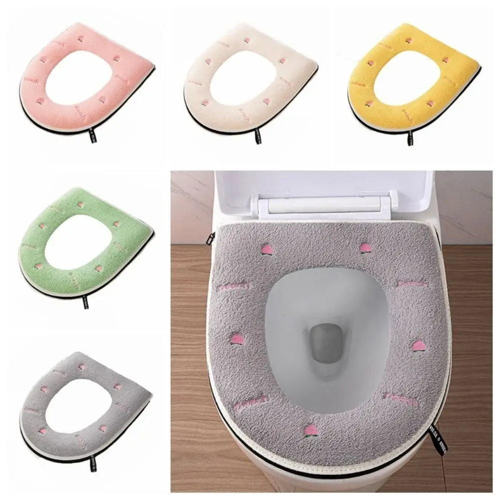 Bathroom Toilet Seat Cover Zipper Universal Plush Toilet Cushion Household Warm Soft Thick Toilet Seat Cover Winter